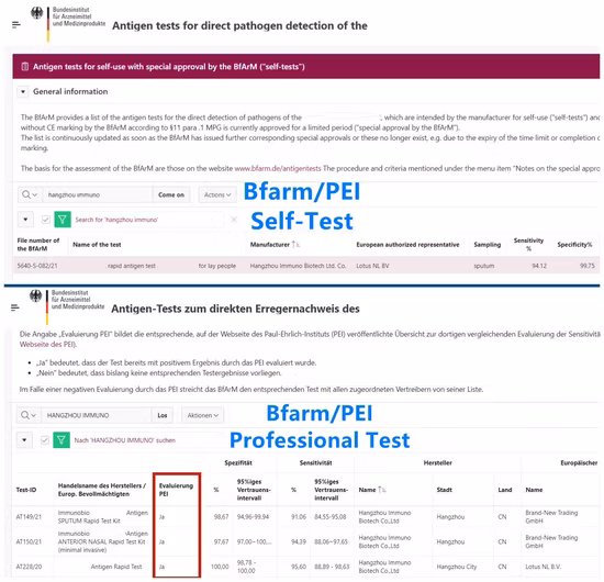 Pei/Bfarm Immunobio 코일 자가 테스트 항원 테스트 키트 항원 테스트 타액/가래/비강 신속 테스트